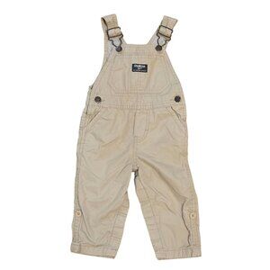 OshKosh Bgosh Baby Beige Overalls Vestbak 9-12M  Cotton Snap Closure Vintage